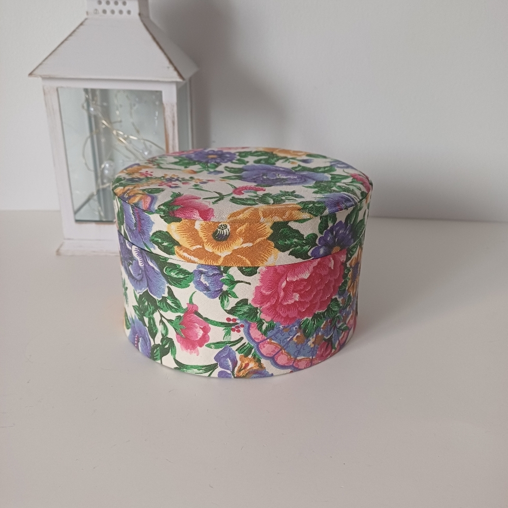 Vintage Fabric Padded Cover Trinket Jewelry Ring Box 6"